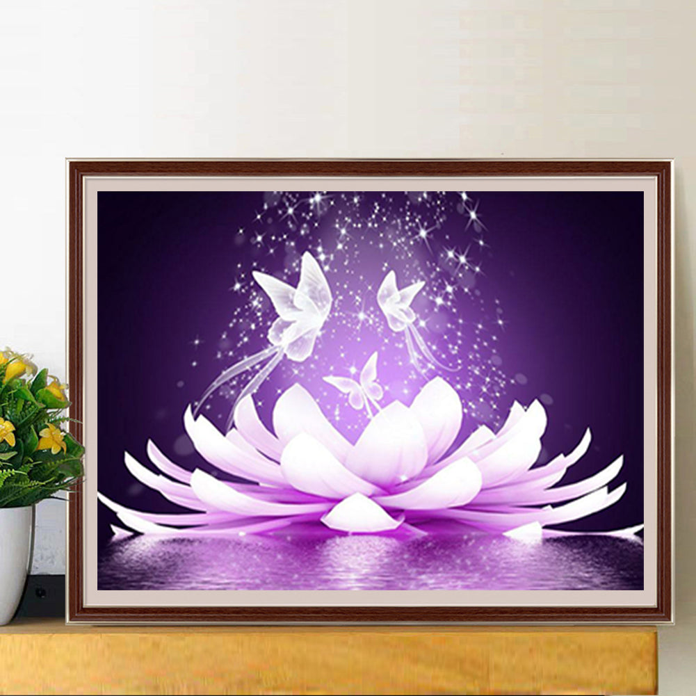 Butterfly White Lotus - Full Square Drill Diamond Painting 50*40CM