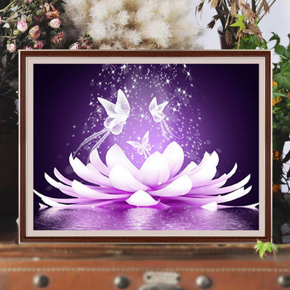 Butterfly White Lotus - Full Square Drill Diamond Painting 50*40CM