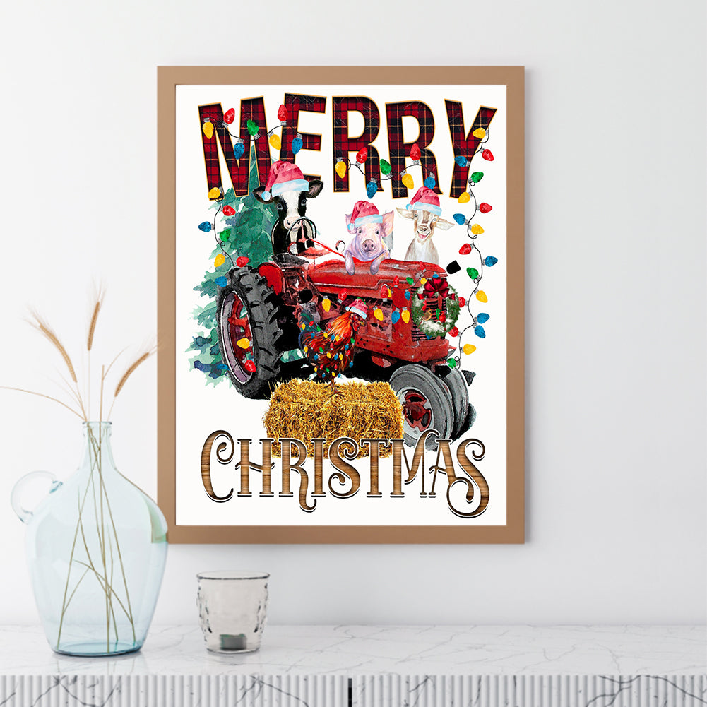 Merry Christmas Farm Tractor - Full Round Drill Diamond Painting 30*40CM