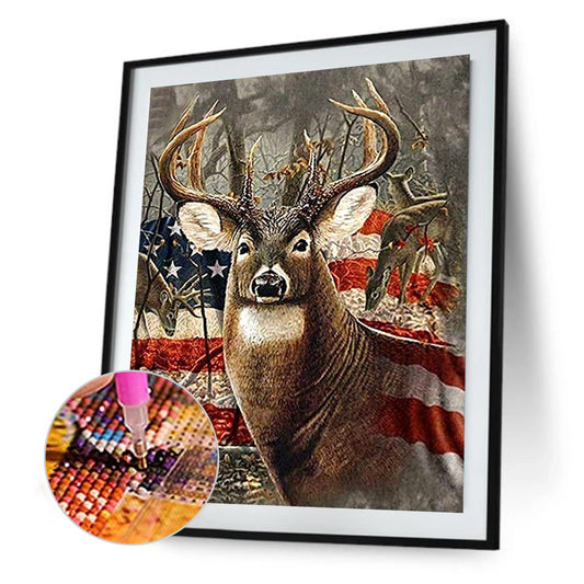 Elk In Front Of The Flag - Full Square Drill Diamond Painting 40*50CM