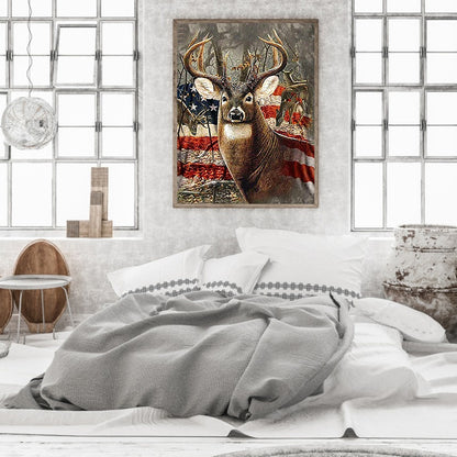 Elk In Front Of The Flag - Full Square Drill Diamond Painting 40*50CM