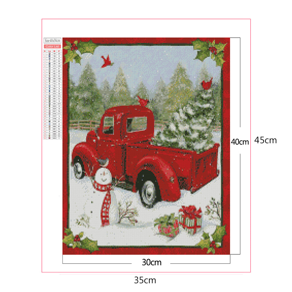 Red Car With Christmas Tree - Full Square Drill Diamond Painting 30*40CM
