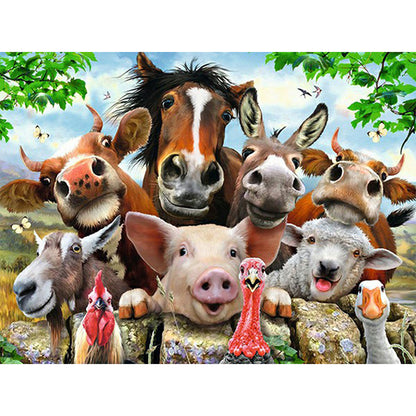 Pig Cow Horse Animal Family - Full Square Drill Diamond Painting 60*50CM