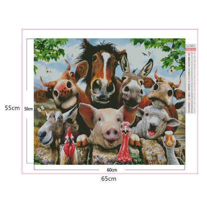 Pig Cow Horse Animal Family - Full Square Drill Diamond Painting 60*50CM