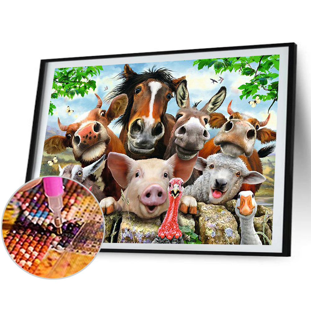 Pig Cow Horse Animal Family - Full Square Drill Diamond Painting 60*50CM