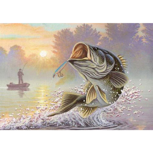 Big Fish Hooked - Full Round Drill Diamond Painting 50*40CM