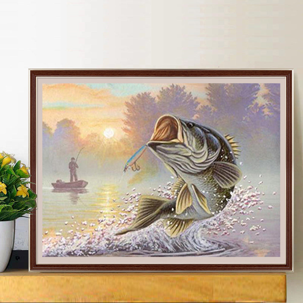 Big Fish Hooked - Full Round Drill Diamond Painting 50*40CM