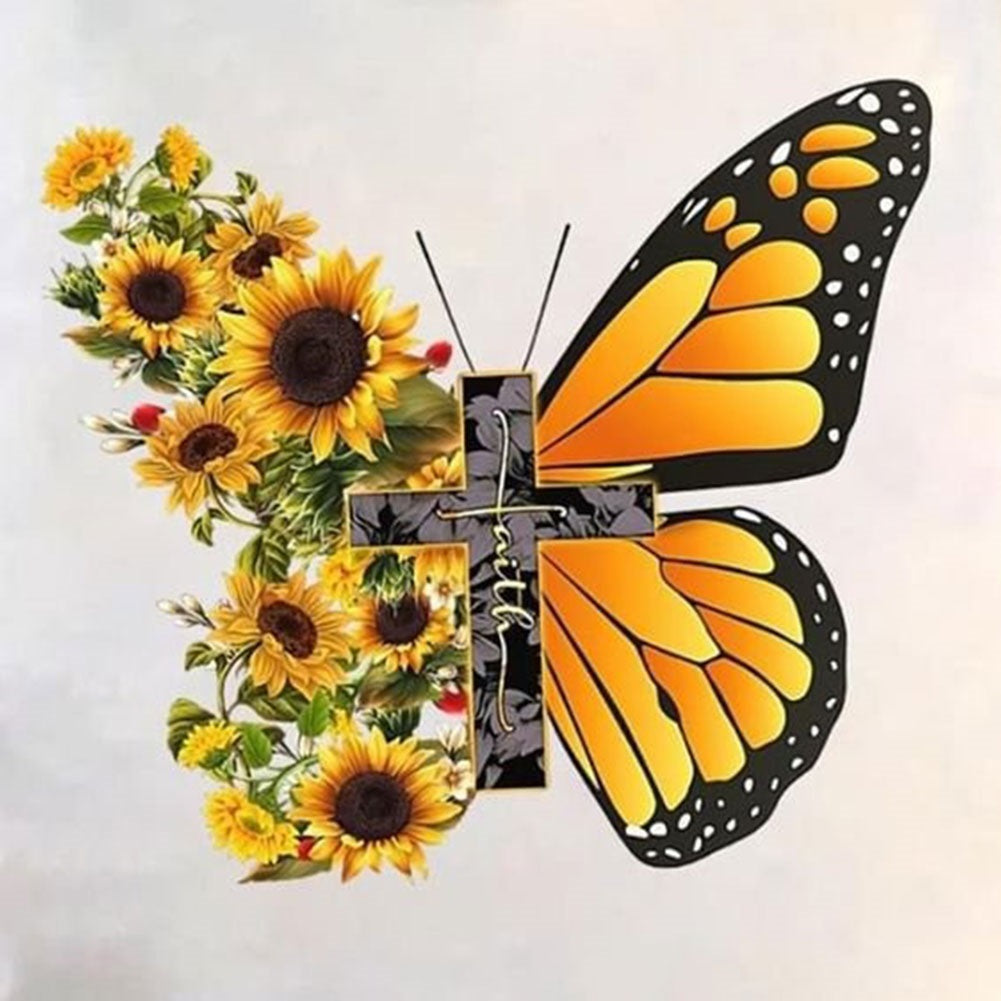 Sunflower Butterfly - Full Round Drill Diamond Painting 40*40CM