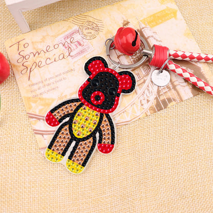 DIY Diamond Key Chain Cute Double Sided Cartoon Bear Key Phone Charm Accessories