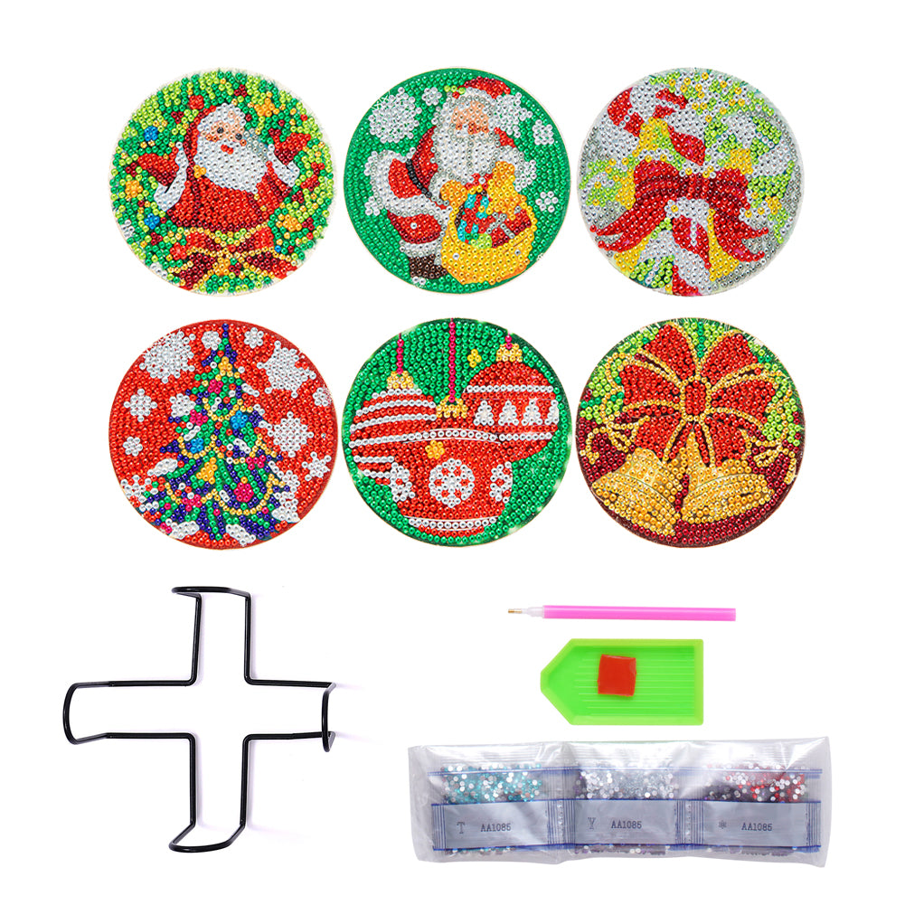 Christmas Coaster 5D DIY 6pcs/set Cup Cushion Acrylic Wooden for Room Decoration