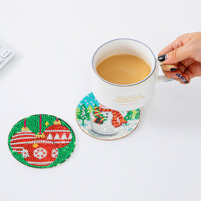 Christmas Coaster 5D DIY 6pcs/set Cup Cushion Acrylic Wooden for Room Decoration