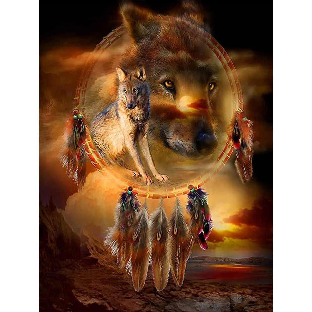 Dream Catcher Wolf - Full Round Drill Diamond Painting 30*40CM