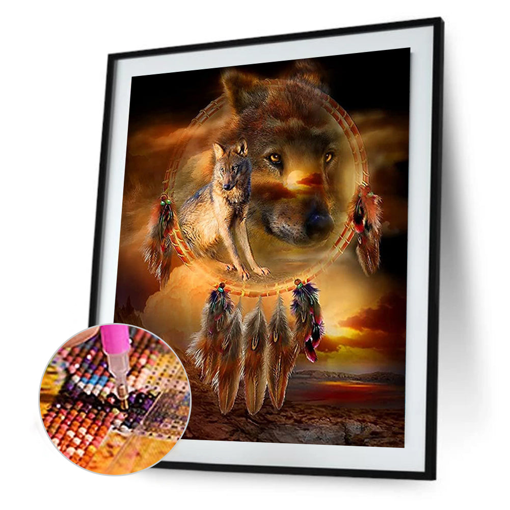 Dream Catcher Wolf - Full Round Drill Diamond Painting 30*40CM