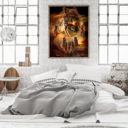 Dream Catcher Wolf - Full Round Drill Diamond Painting 30*40CM