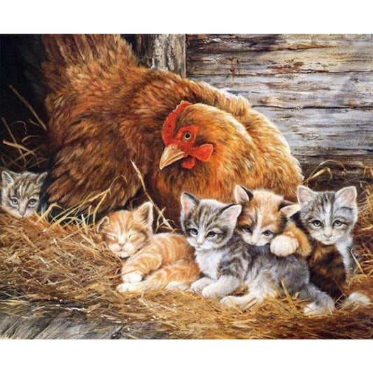 Cat In Chicken Coop - Full Round Drill Diamond Painting 40*30CM