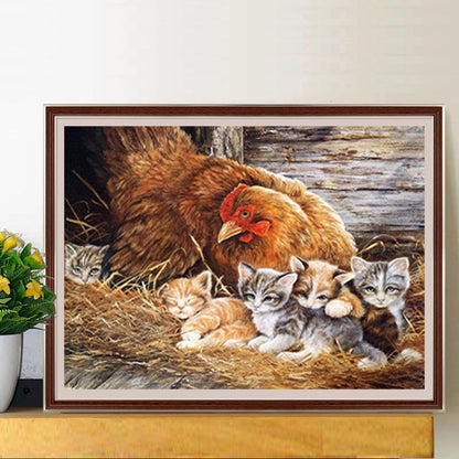 Cat In Chicken Coop - Full Round Drill Diamond Painting 40*30CM