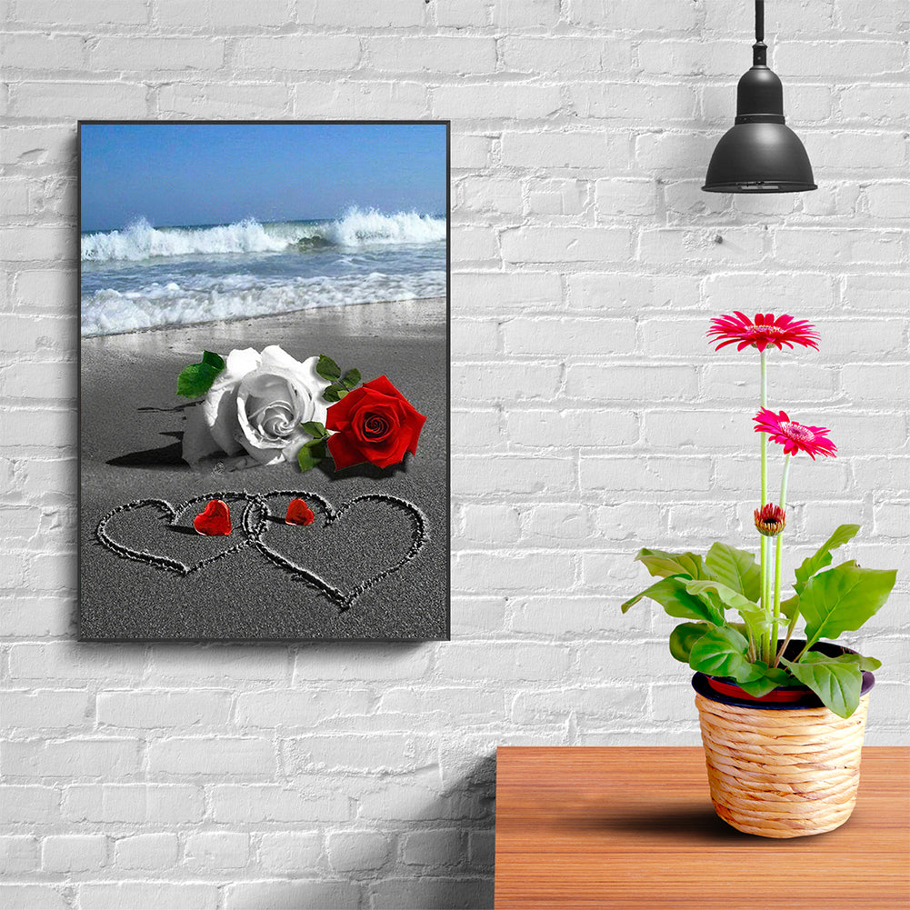 Seaside Red And White Roses - Full Square Drill Diamond Painting 30*40CM