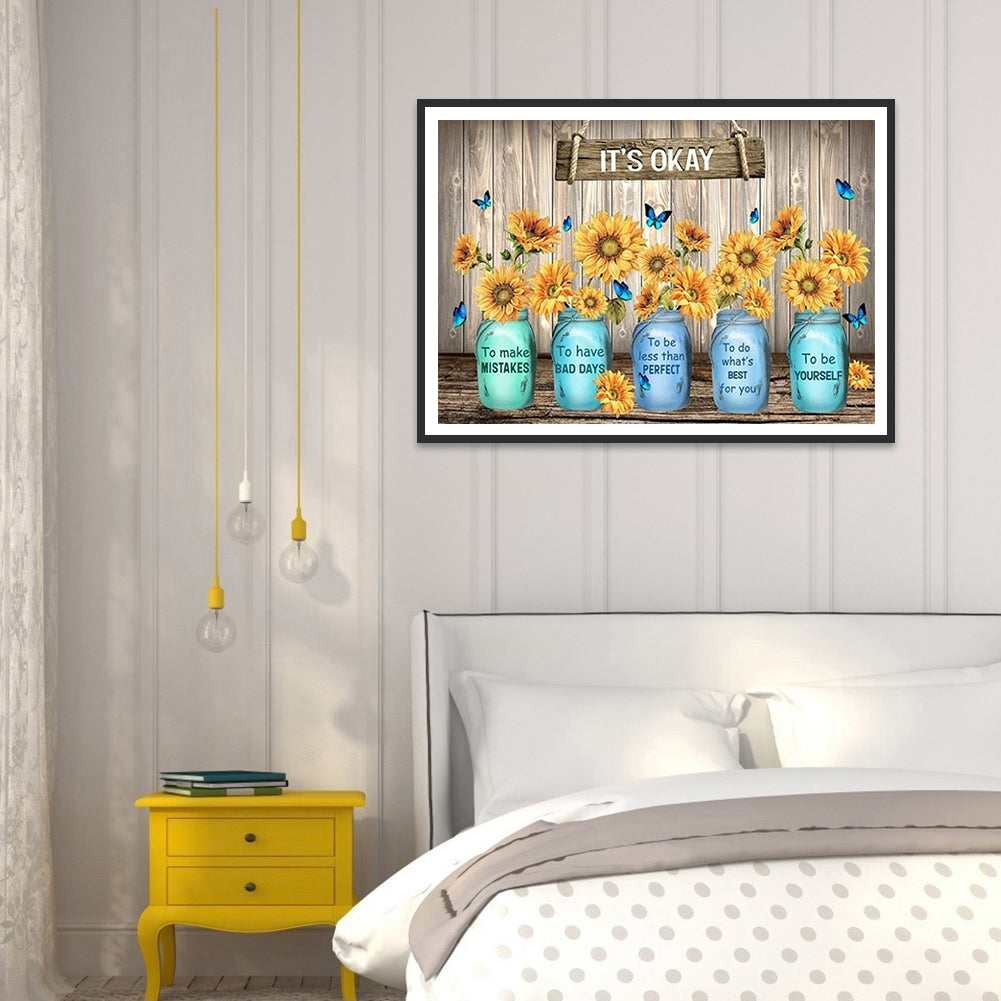 Sunflower And Text - Full Square Drill Diamond Painting 60*40CM