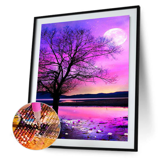 Purple Aurora Night Scene - Full Round Drill Diamond Painting 40*50CM