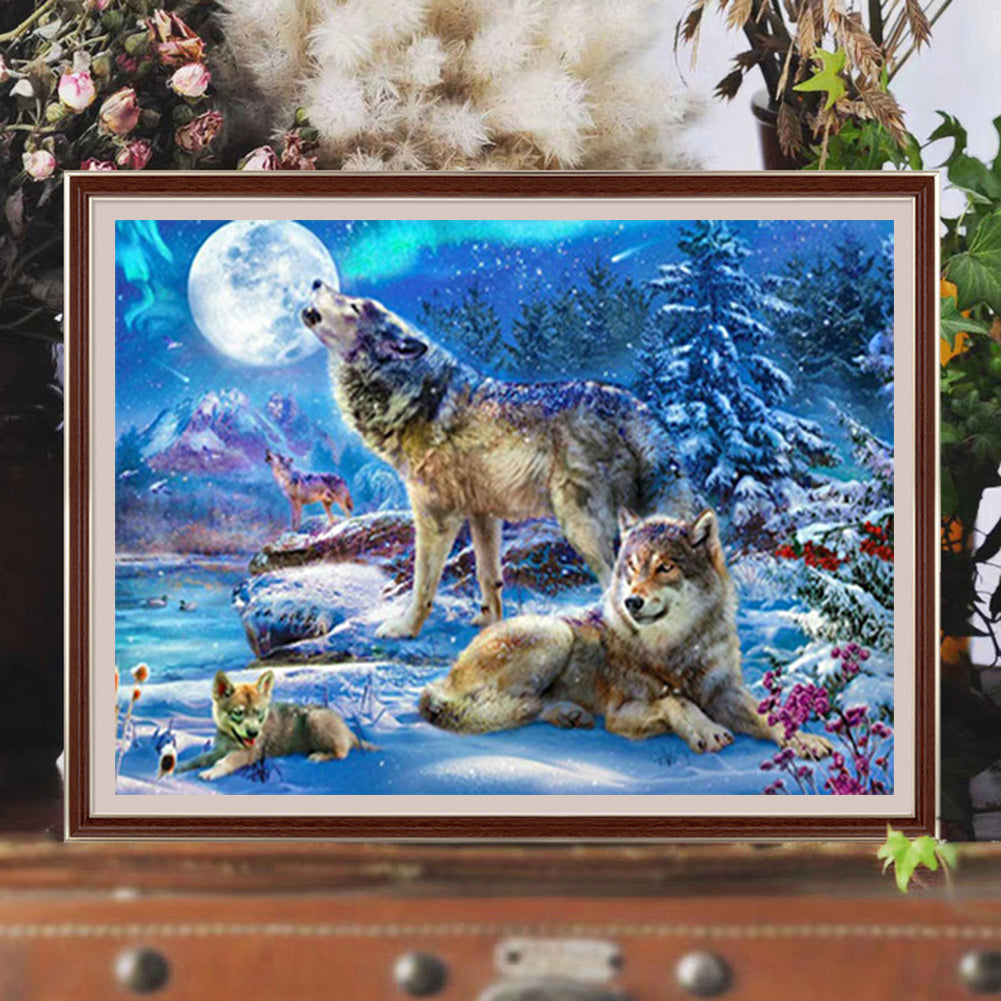 Wolf In Moonlight - Full Square Drill Diamond Painting 40*30CM