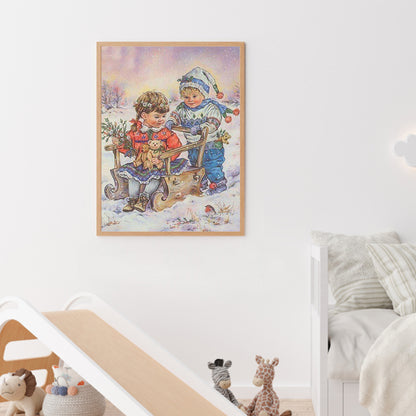 Kid Snow Skiing - Full Square Drill Diamond Painting 30*40CM