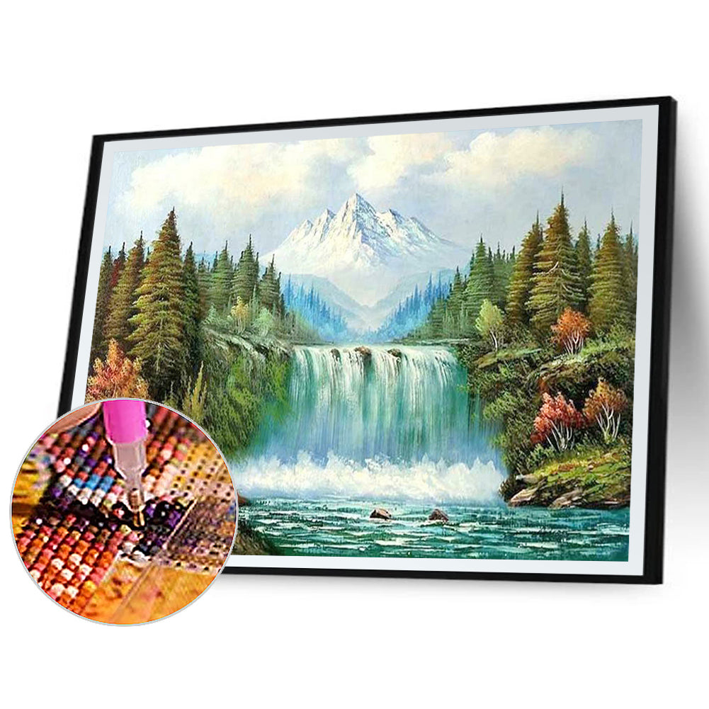 Waterfall Under Snow Mountain - Full Round Drill Diamond Painting 50*40CM