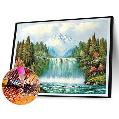 Waterfall Under Snow Mountain - Full Round Drill Diamond Painting 50*40CM