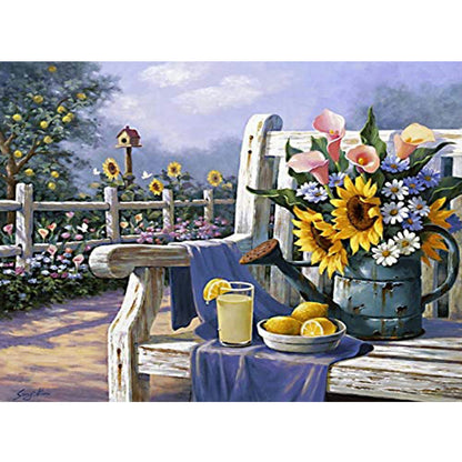 Bouquet On Park Bench - Full Round Drill Diamond Painting 50*40CM