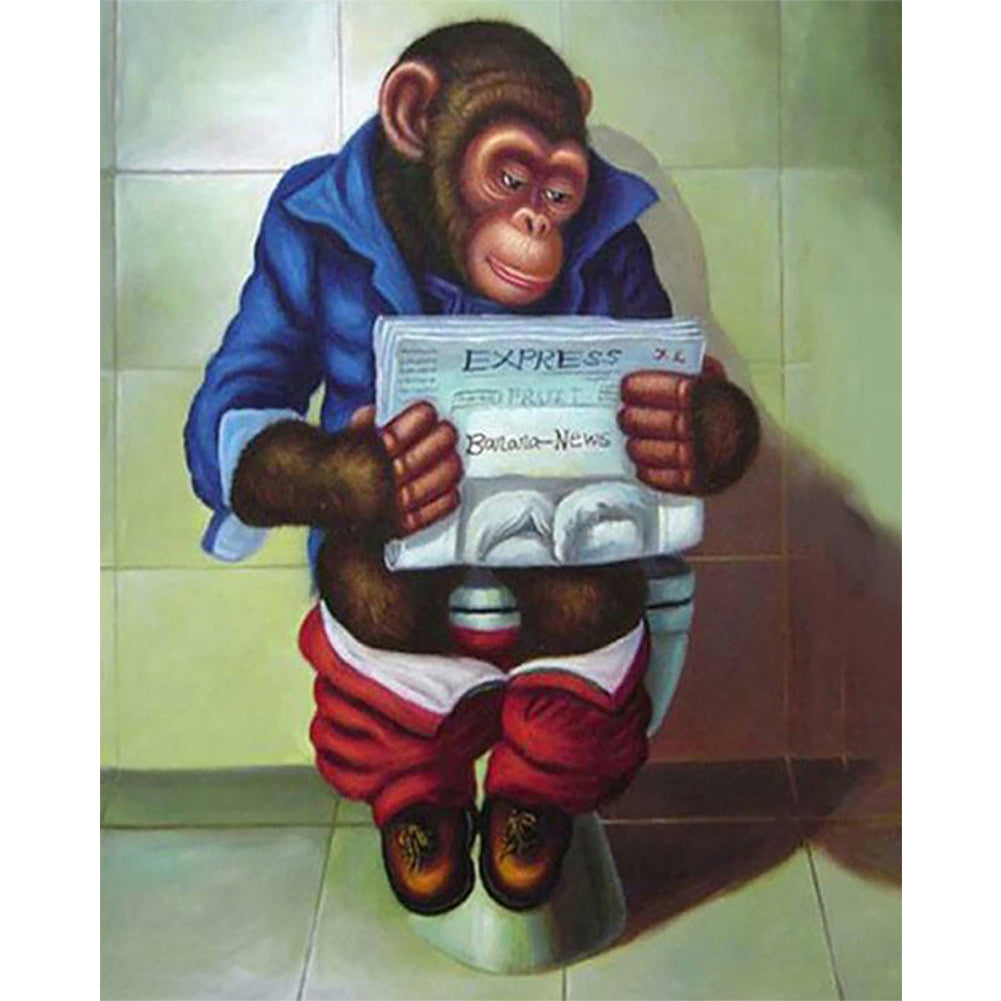Monkey Squatting Toilet - Full Square Drill Diamond Painting 40*50CM