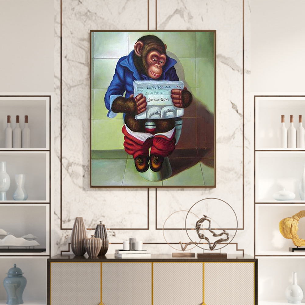 Monkey Squatting Toilet - Full Square Drill Diamond Painting 40*50CM