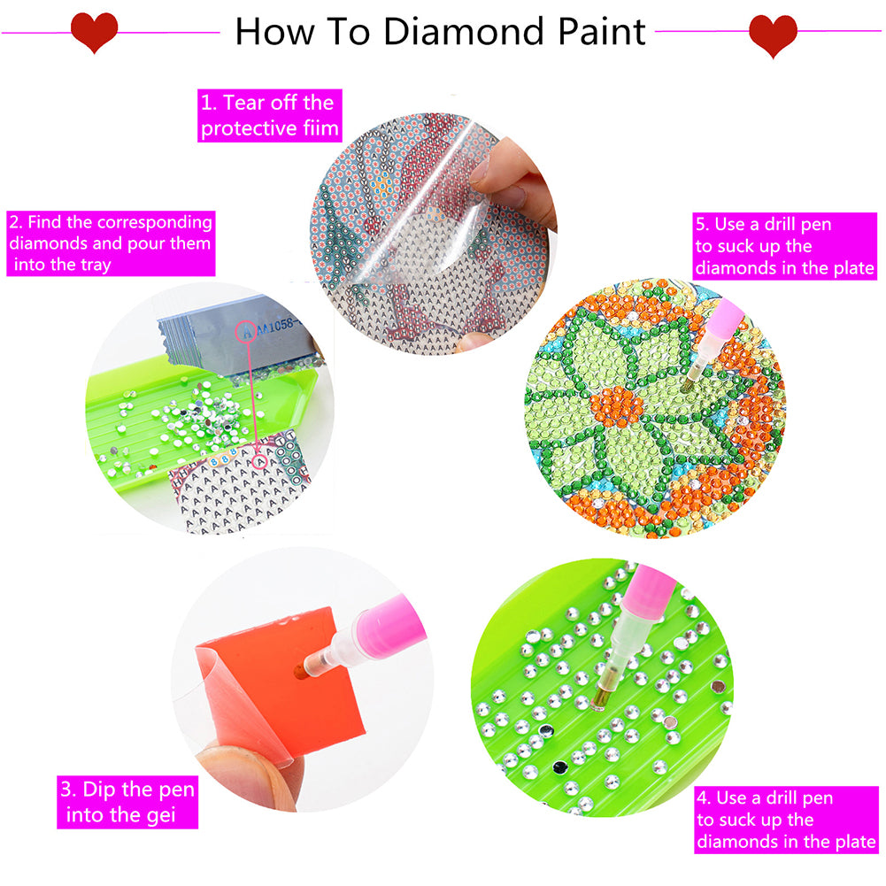 DIY Coaster Non-slip Diamond Painting Cup Cushion with Rack Round Kit Home Decor