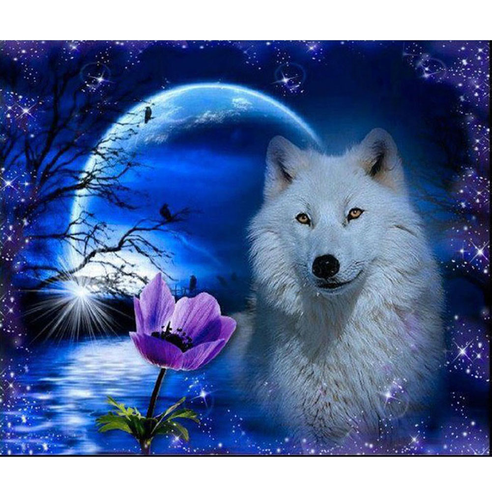 White Wolf Under The Moon - Full Square Drill Diamond Painting 60*50CM