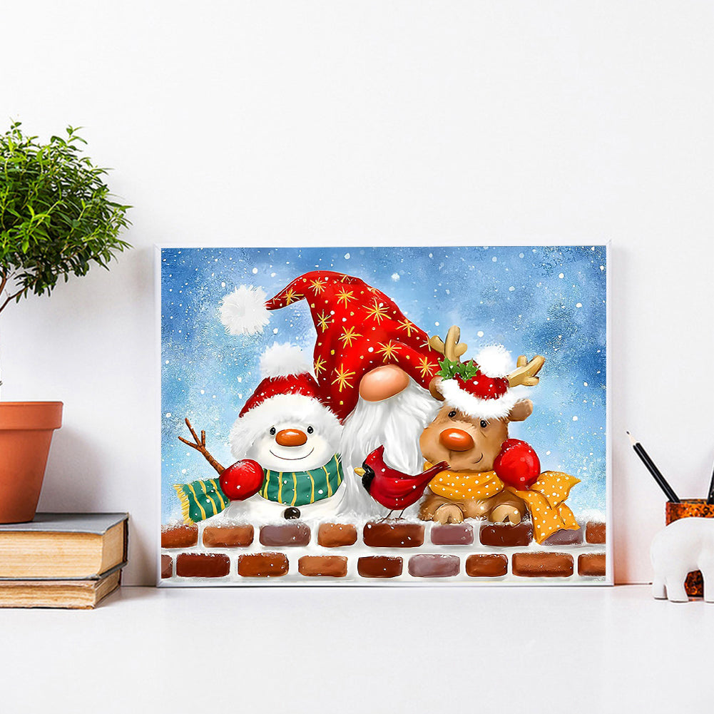 Christmas Snowman Fawn Goblin - Full Round Drill Diamond Painting 40*30CM