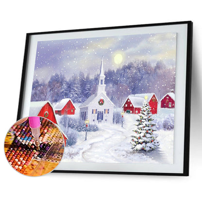 Christmas Snow Village Church - Full Round Drill Diamond Painting 40*30CM