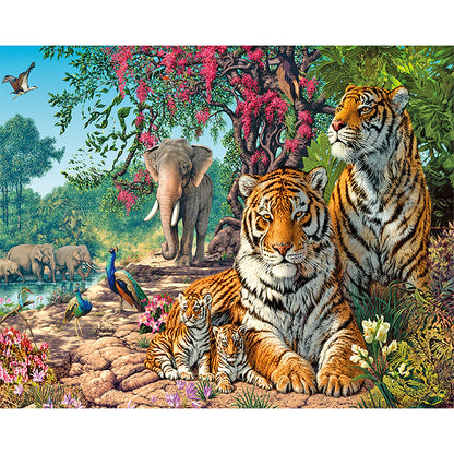 Tiger Elephant - Full Round Drill Diamond Painting 50*40CM