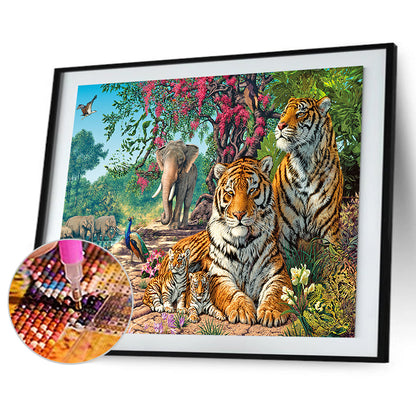 Tiger Elephant - Full Round Drill Diamond Painting 50*40CM