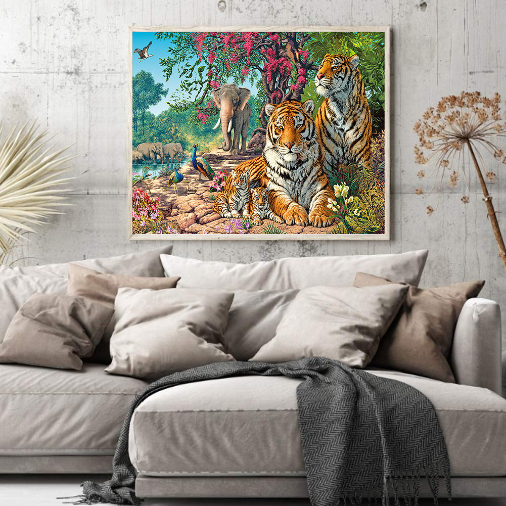 Tiger Elephant - Full Round Drill Diamond Painting 50*40CM