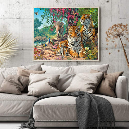 Tiger Elephant - Full Round Drill Diamond Painting 50*40CM