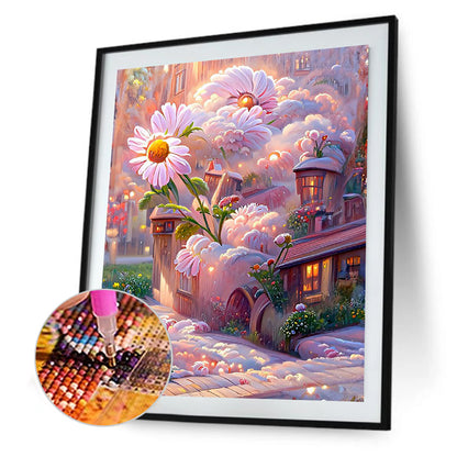 Pink Chrysanthemum Manor - Full Round Drill Diamond Painting 40*50CM