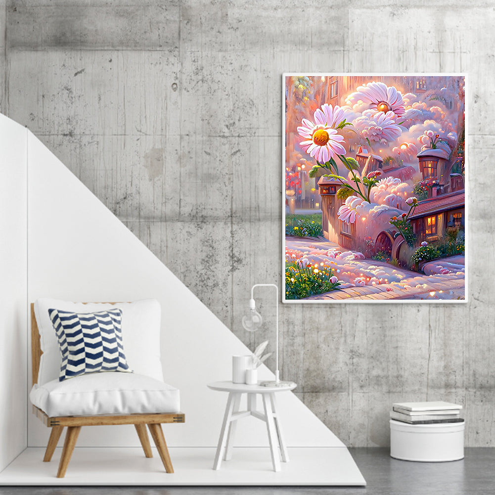 Pink Chrysanthemum Manor - Full Round Drill Diamond Painting 40*50CM