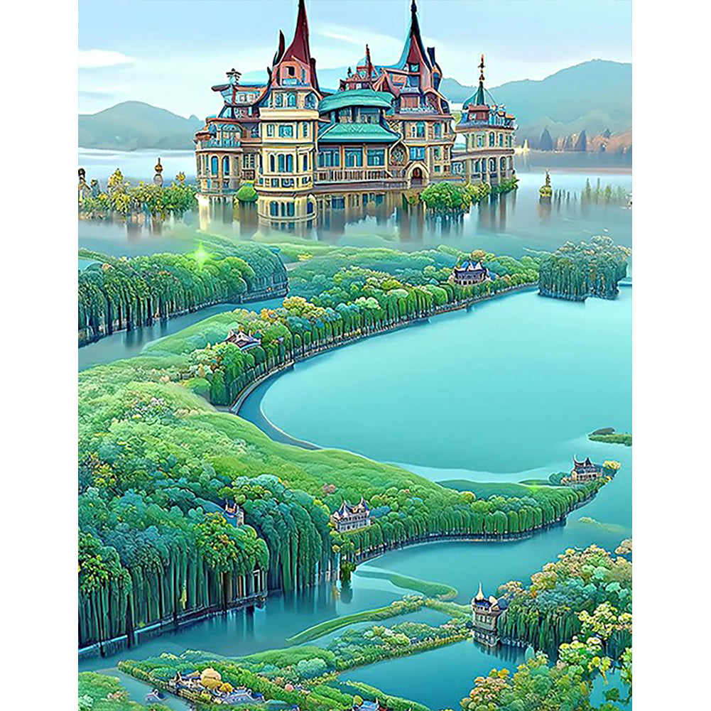 Lake Castle - Full Round Drill Diamond Painting 40*50CM