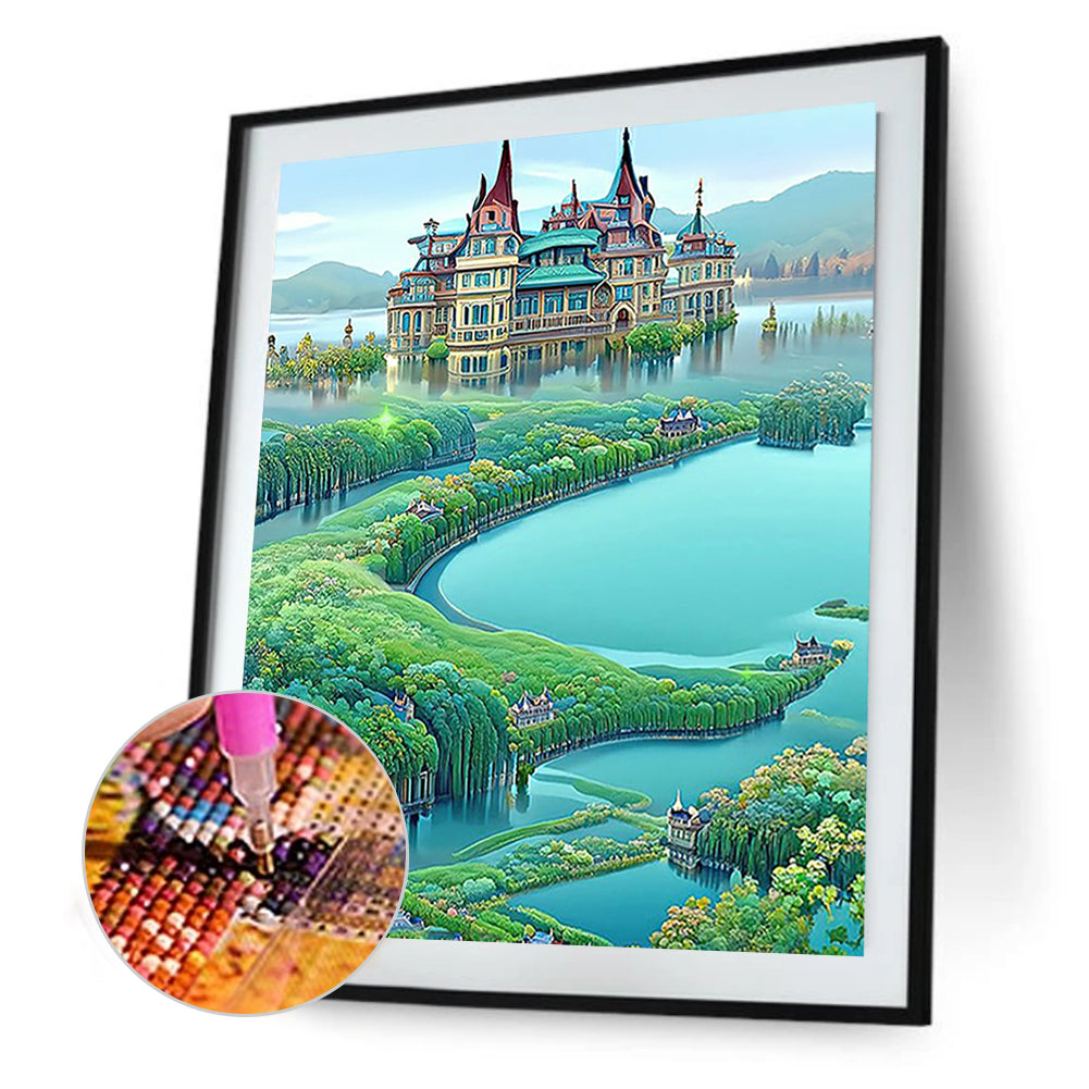 Lake Castle - Full Round Drill Diamond Painting 40*50CM