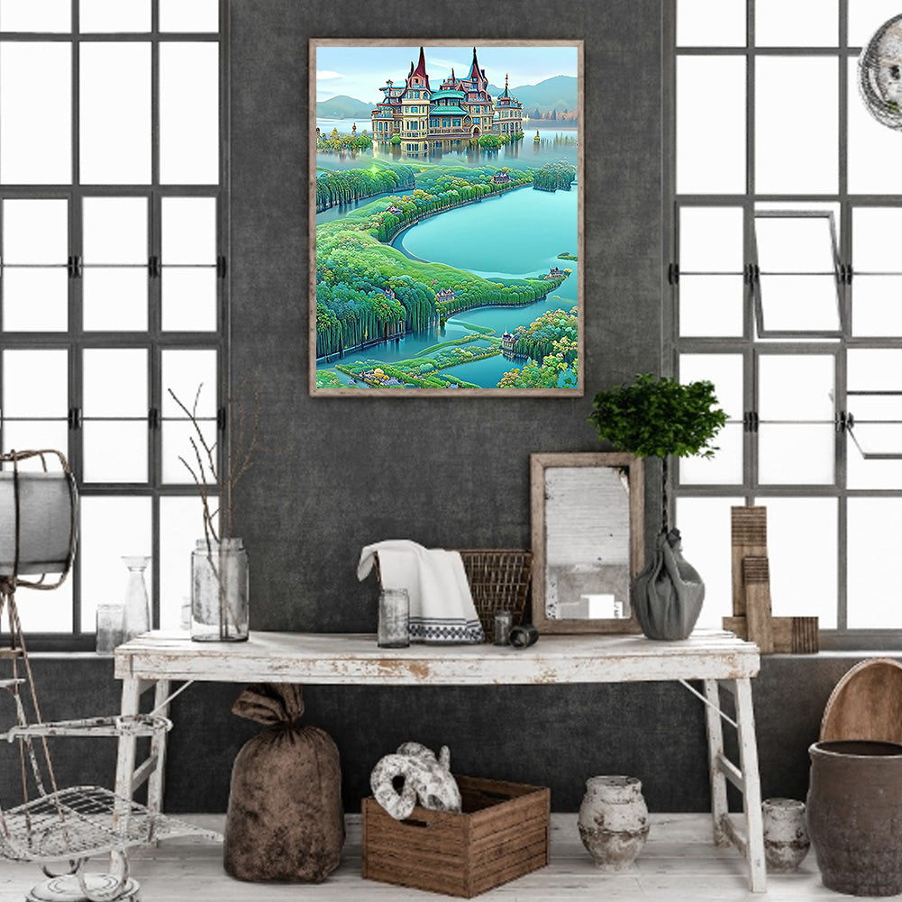 Lake Castle - Full Round Drill Diamond Painting 40*50CM