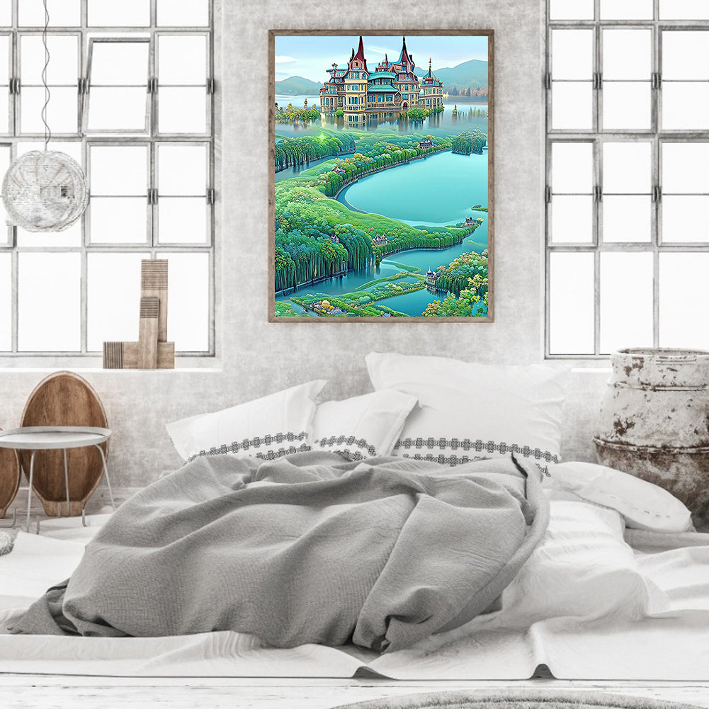 Lake Castle - Full Round Drill Diamond Painting 40*50CM