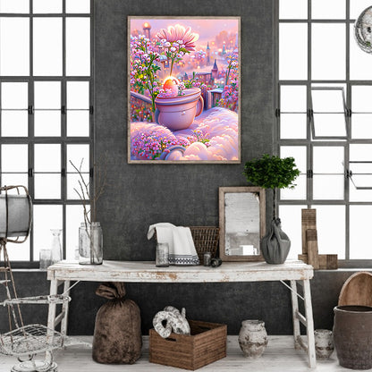Pink Flower Manor - Full Round Drill Diamond Painting 40*50CM