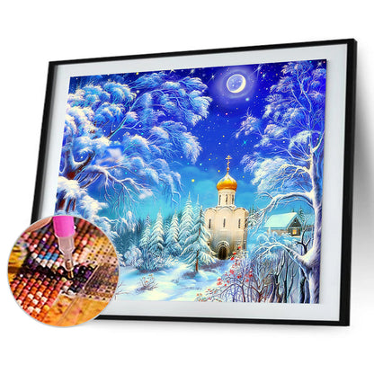 Moon Snow Church - Full Round Drill Diamond Painting 60*50CM