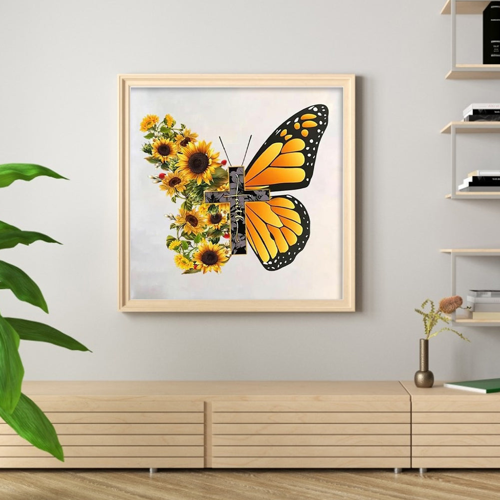 Sunflower Butterfly - Full Round Drill Diamond Painting 50*50CM