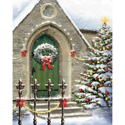 Christmas Tree Snow Church - Full Round Drill Diamond Painting 30*40CM