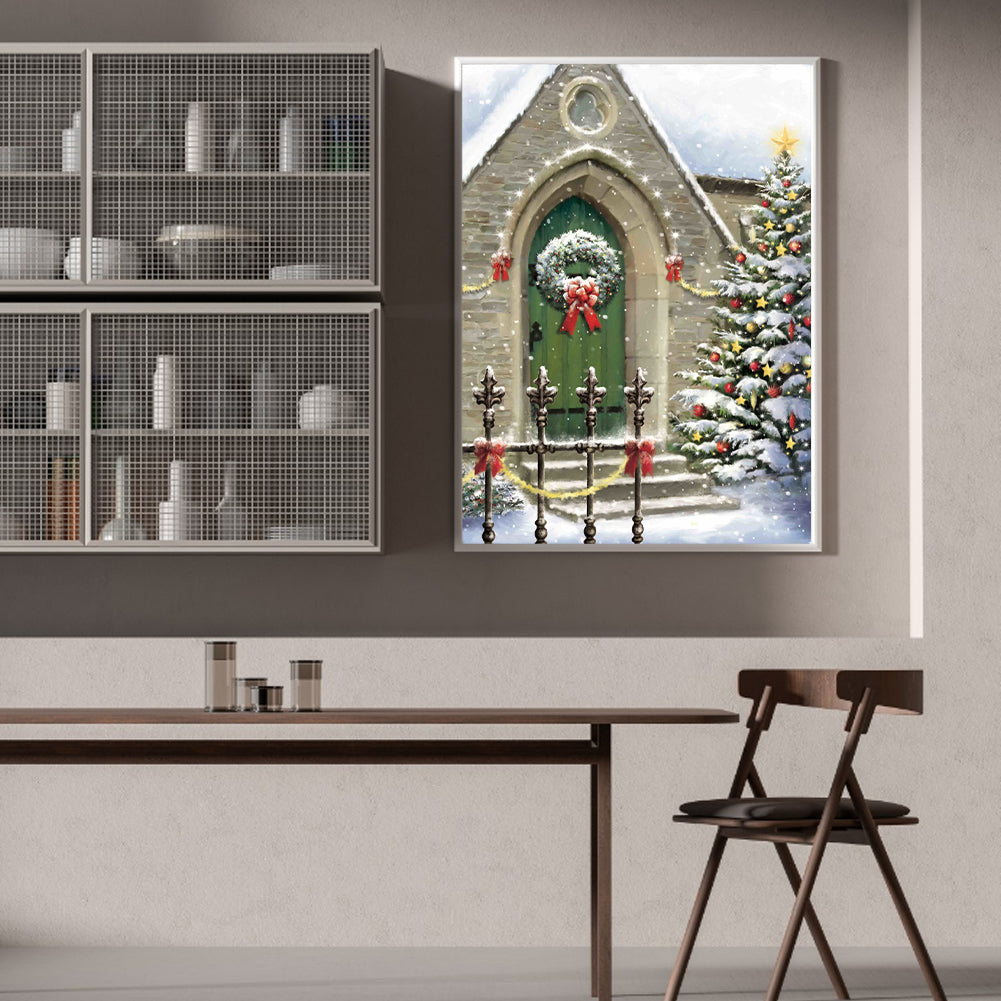 Christmas Tree Snow Church - Full Round Drill Diamond Painting 30*40CM