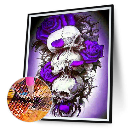 Purple Rose Skull - Full Square Drill Diamond Painting 30*40CM